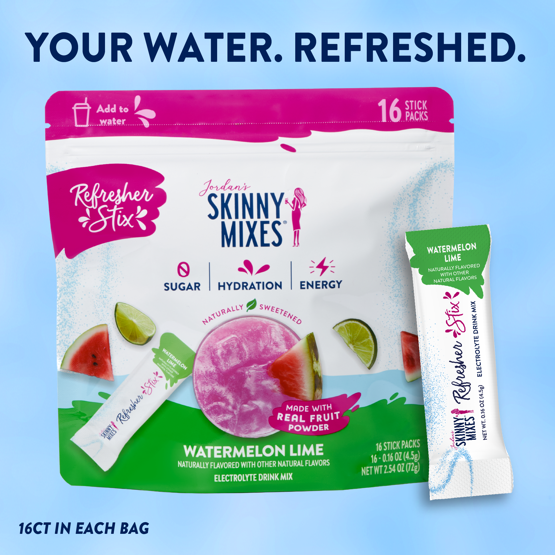 Refresher Stix Watermelon Lime 16 ct - Skinny Mixes