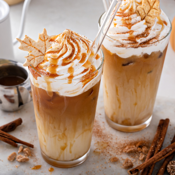 Dessert with pumpkin spice sauce drizzled on top