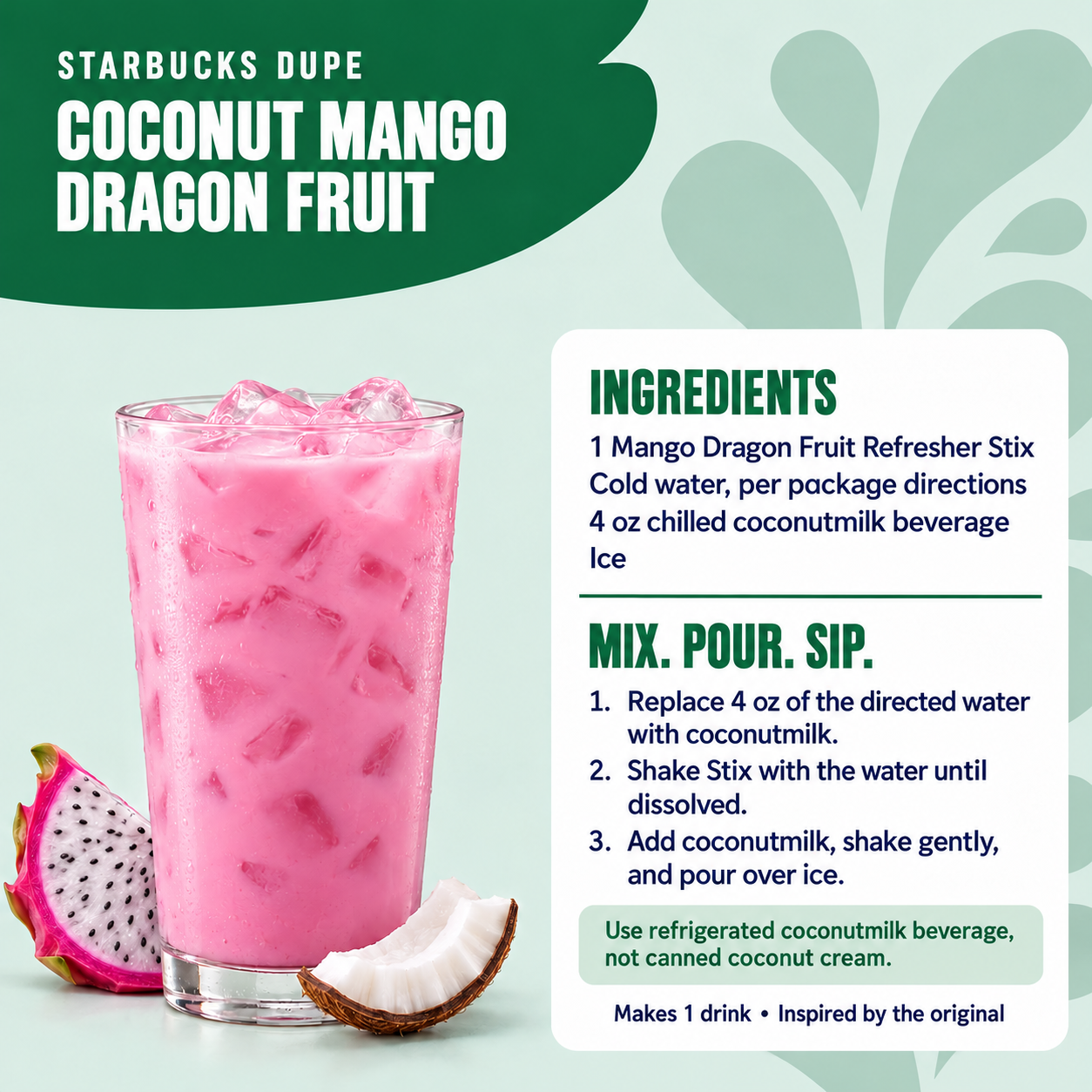 Coconut Mango Dragon Fruit Refresher Stix — Starbucks Dupe – Skinny Mixes