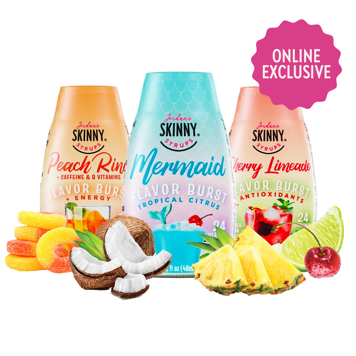 Fruity Flavor Burst 3pk (Mermaid, Cherry Limeade, Peach Ring) - Skinny Mixes